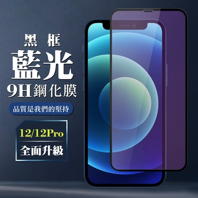 IPhone 12 PRO 12 AGC日本原料黑框藍光疏油疏水鋼化膜保護貼(12保護貼12PRO保護貼)