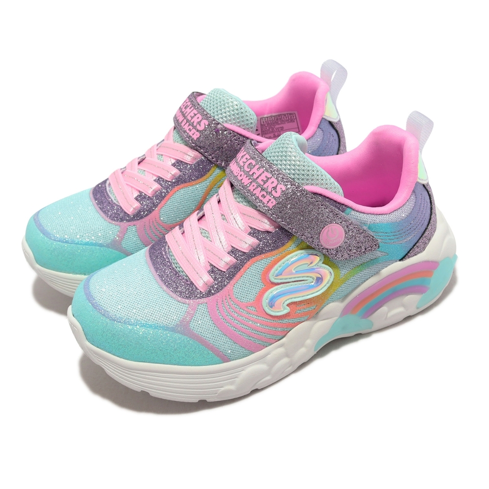 Skechers 休閒鞋 S Lights-Rainbow Racer 童鞋 中童 藍 亮粉 彩虹 魔鬼氈 燈鞋 302309LMLT