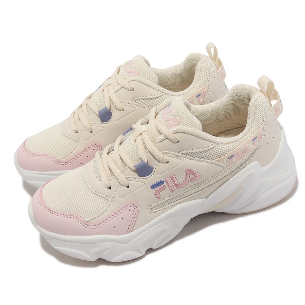 Fila 休閒鞋 Hidden Tape 6 女鞋 米白 粉 皮革 老爹鞋 復古 斐樂 5J329X115