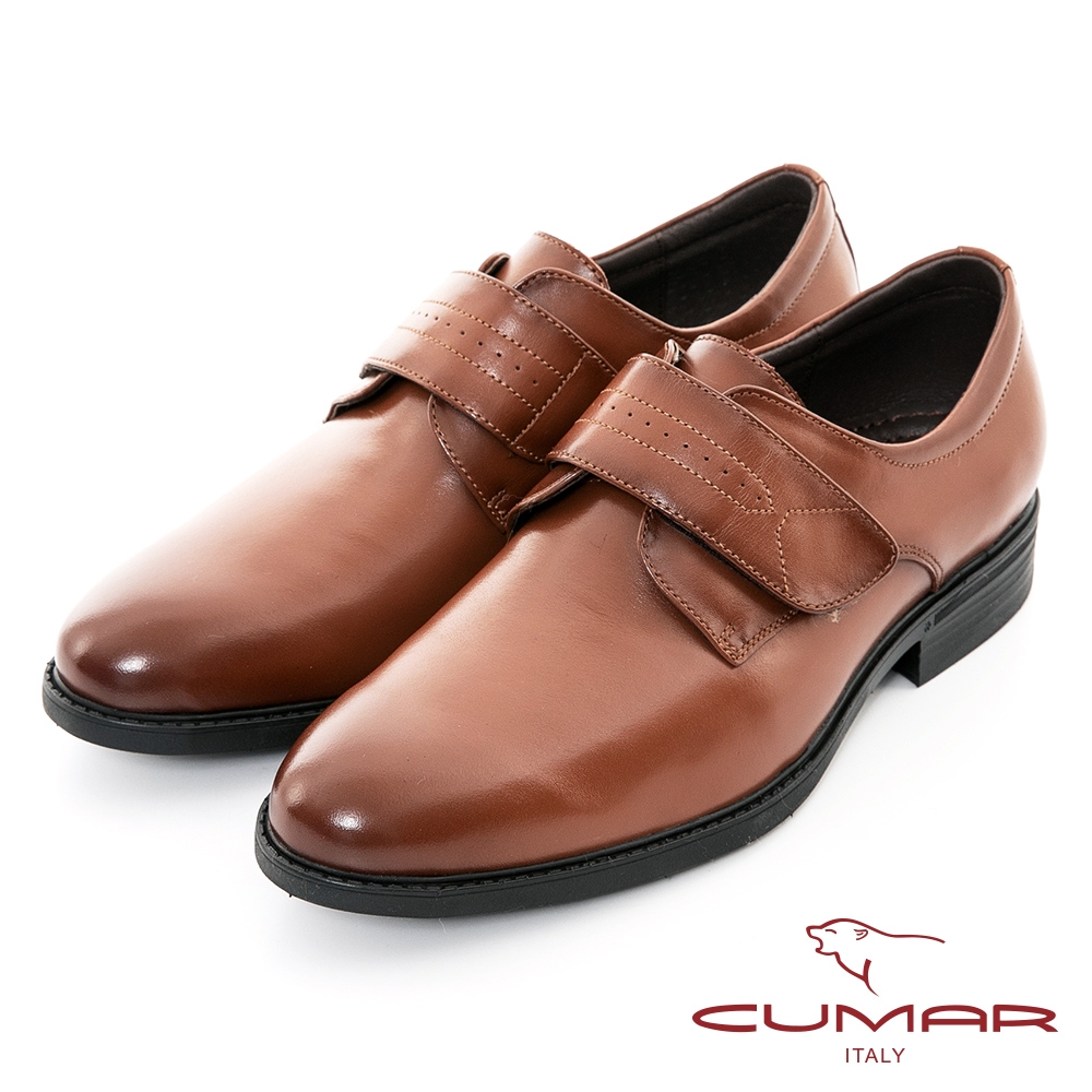 【CUMAR】輕量舒適真皮魔術帶紳士鞋-紅棕