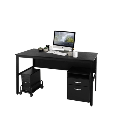 DFhouse巴菲特電腦辦公桌+主機架+活動櫃 -黑橡色 150*60*76