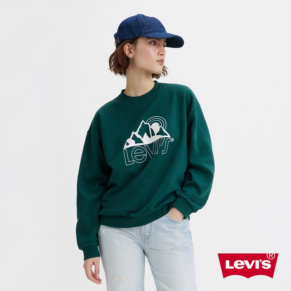 Levis 女款 寬鬆版大學T / outdoor風格Logo / 260GSM棉 綠