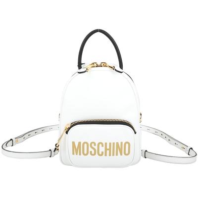 MOSCHINO 字母印花小牛皮多背法後背包(白色)