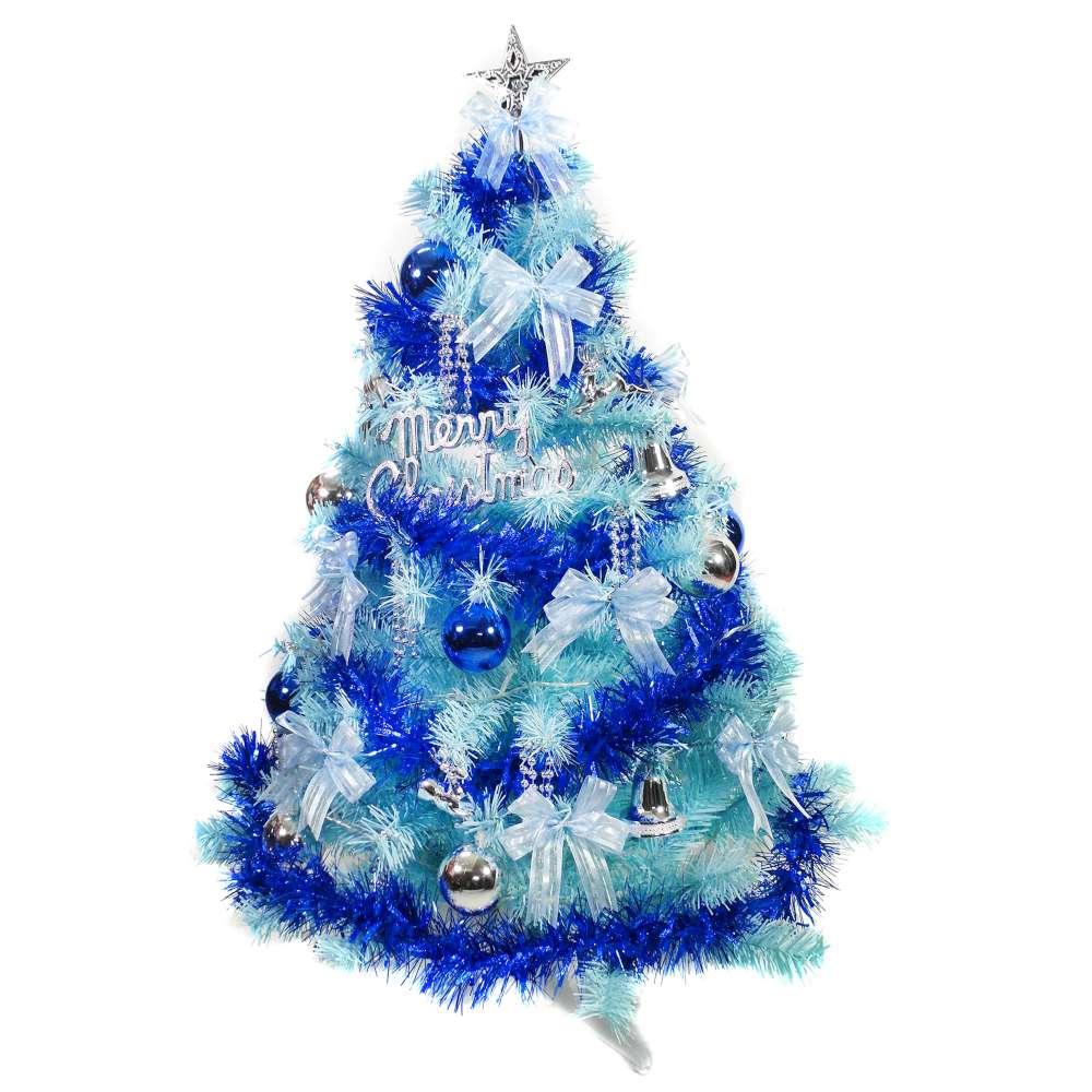 摩達客 3尺(90cm)豪華版冰藍色聖誕樹(銀藍系配件組)(不含燈)