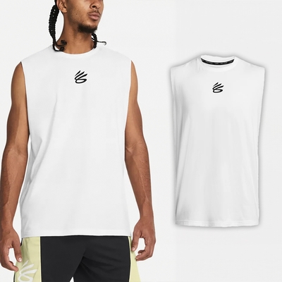 Under Armour 背心 Curry Tank Top 男款 白 黑 彈性 寬鬆 咖哩 無袖上衣 運動 籃球 UA 1383377100