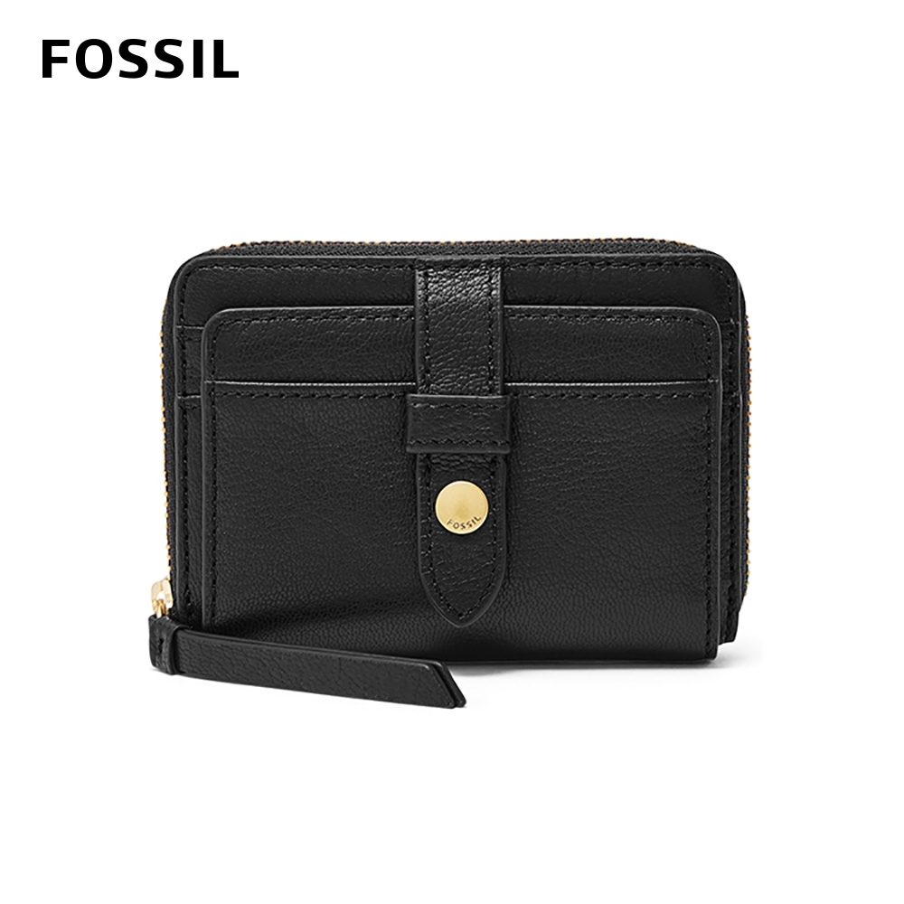 FOSSIL FIONA 真皮系列拉鍊零錢短夾-黑色 SL7702001