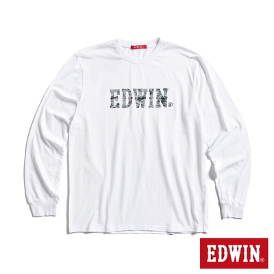 EDWIN 人氣復刻 花紗植絨LOGO薄長袖T恤-男-白色