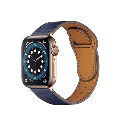 O-one Apple Watch 3/4/5/6/7/SE 38mm/40mm/41mm 手錶專用真皮 釘扣式皮革錶帶(單圈單色款)