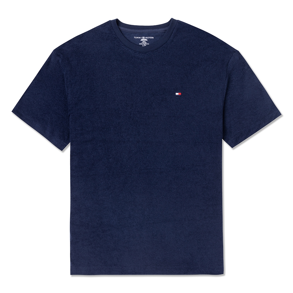 TOMMY 熱銷刺繡Logo素面毛巾布短袖T恤-深藍色