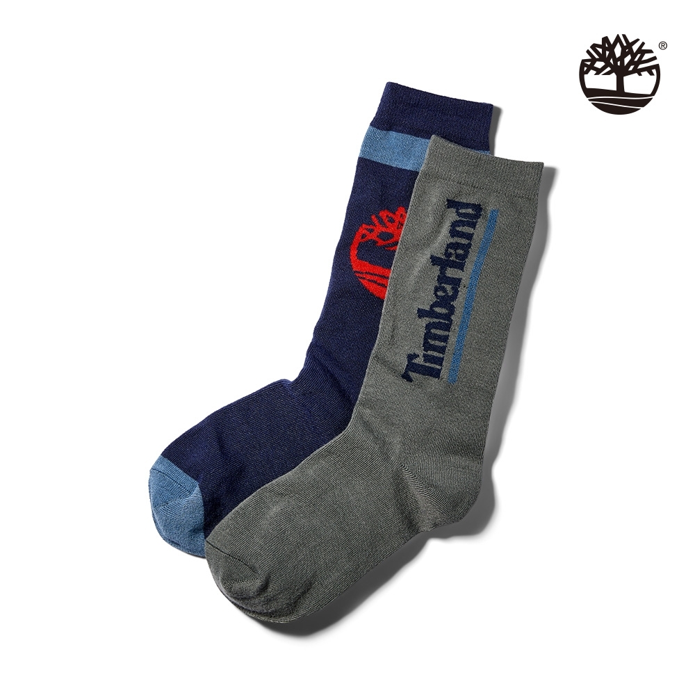 Timberland 中性深灰藍品牌標誌兩入組長筒襪|A1EZ3