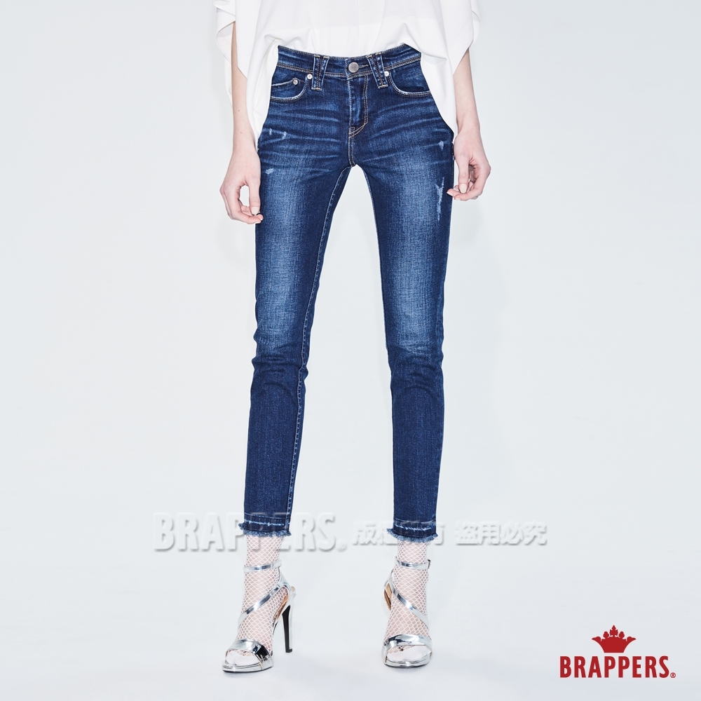 BRAPPERS 女款 新美腳ROYAL系列-中低腰彈性褲口不收邊七分褲-藍