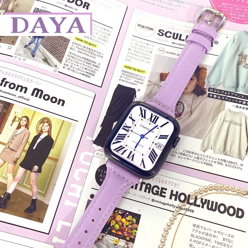 【DAYA】Apple Watch 42/44/45/49mm 真皮細錶帶 夢幻紫