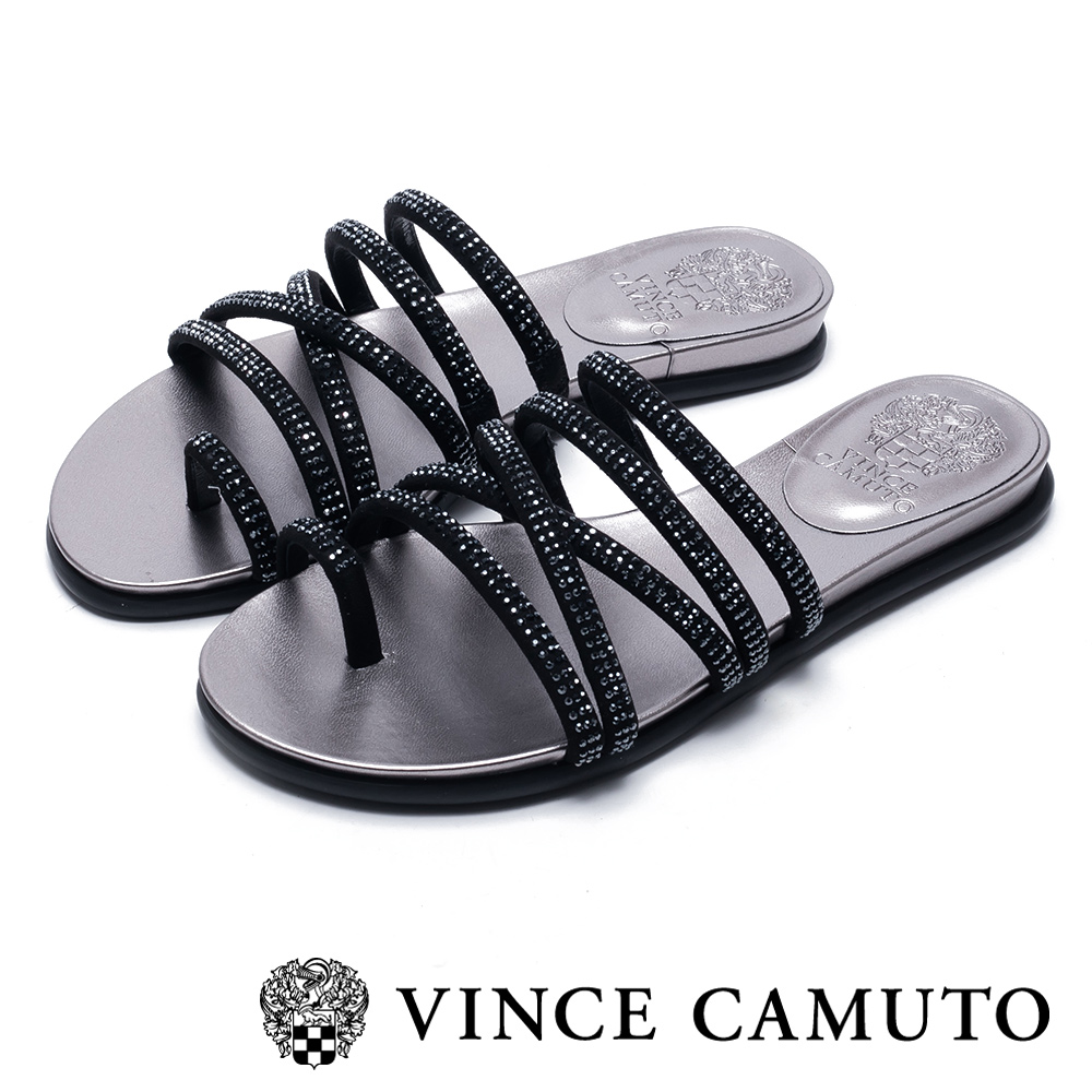 VINCE CAMUTO 交叉帶水鑽平底涼鞋-絨黑