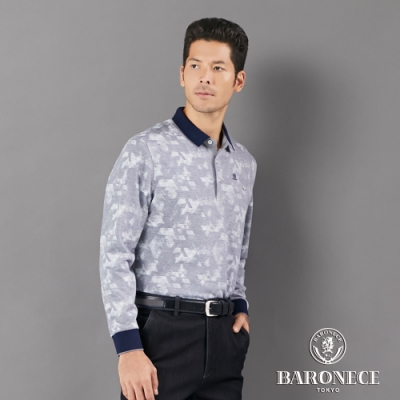BARONECE 百諾禮士休閒商務 男裝 印花長袖POLO衫--丈青色(1206267-39)