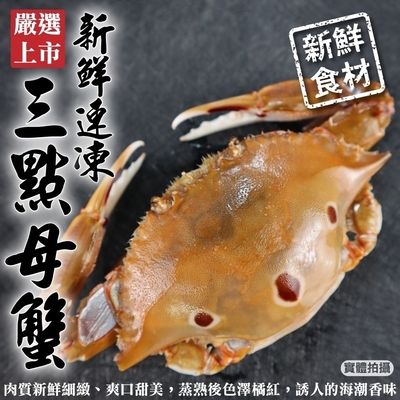 【海陸管家】活凍野生三點母蟹18隻組(每包3隻/約500g)