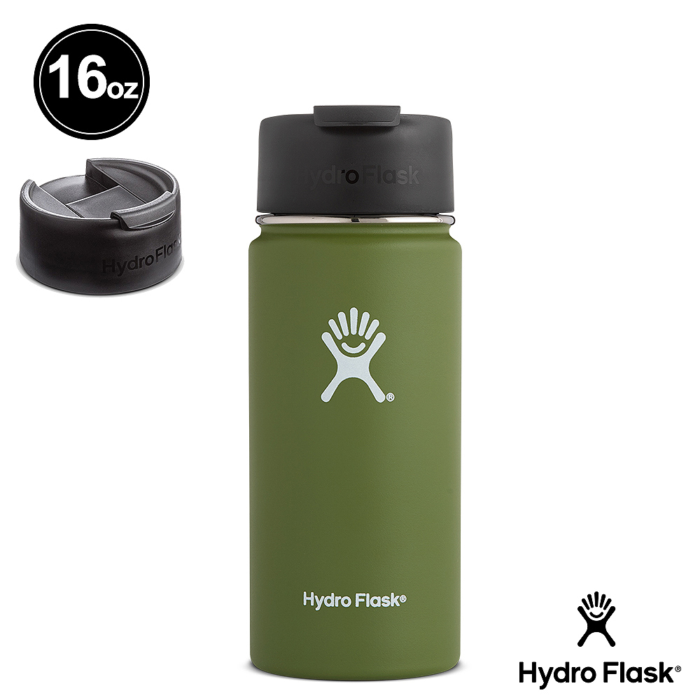 網路85折★美國Hydro Flask 咖啡蓋寬口保冷 保溫鋼瓶473ml 橄欖綠