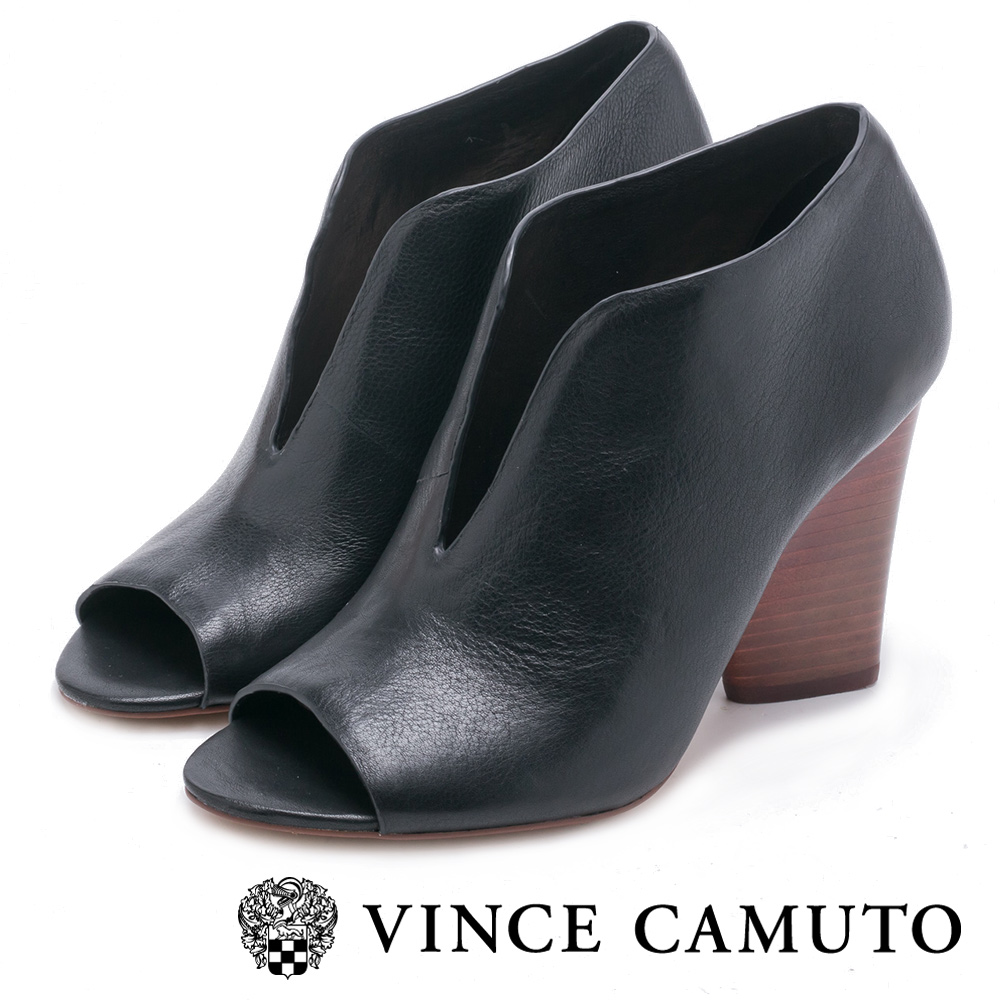 VINCE CAMUTO-真皮V字魚口高跟踝靴-黑色