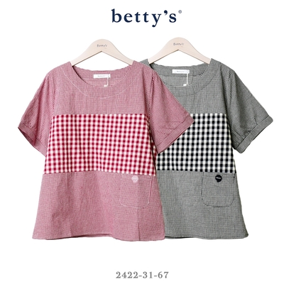 betty’s專櫃款 百變日系格紋拼接短袖上衣(共二色)