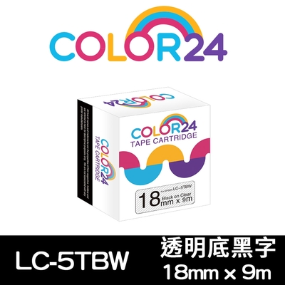 【COLOR24】for EPSON LC-5TBW / LK-5TBW 高黏性系列透明底黑字相容標籤帶(寬度18mm)