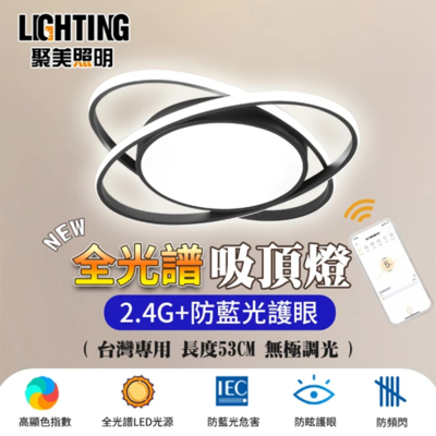 【聚美照明】LED吸頂燈 128w5-7坪 53cm花型黑色吸頂燈 全光譜臥室燈 三色遙控無極調光防藍光護眼 現代簡約創意燈飾（保固兩年 售後無憂）