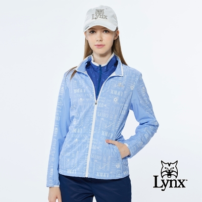 【Lynx Golf】女款吸排功能TRICOT刷毛Lynx字樣印花長袖外套-藍色