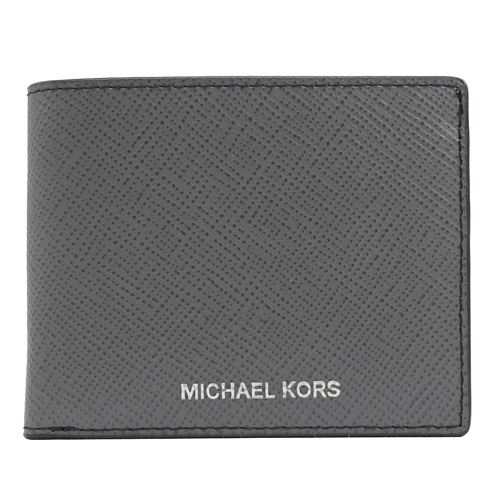 MICHAEL KORS HARRISON 烙印LOGO對開防刮八卡短夾(灰)