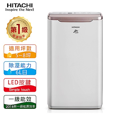 HITACHI日立 6L 1級LED面板清淨除濕機 RD-12FR 玫瑰金