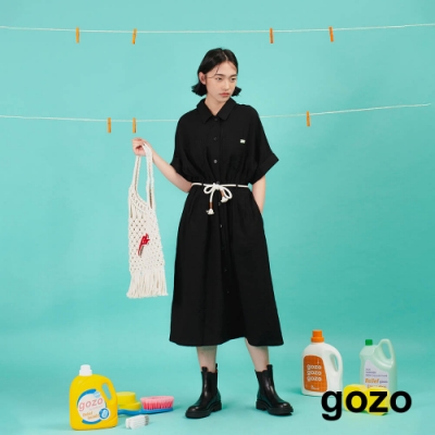 gozo-連袖工裝感襯衫洋裝(黑色)