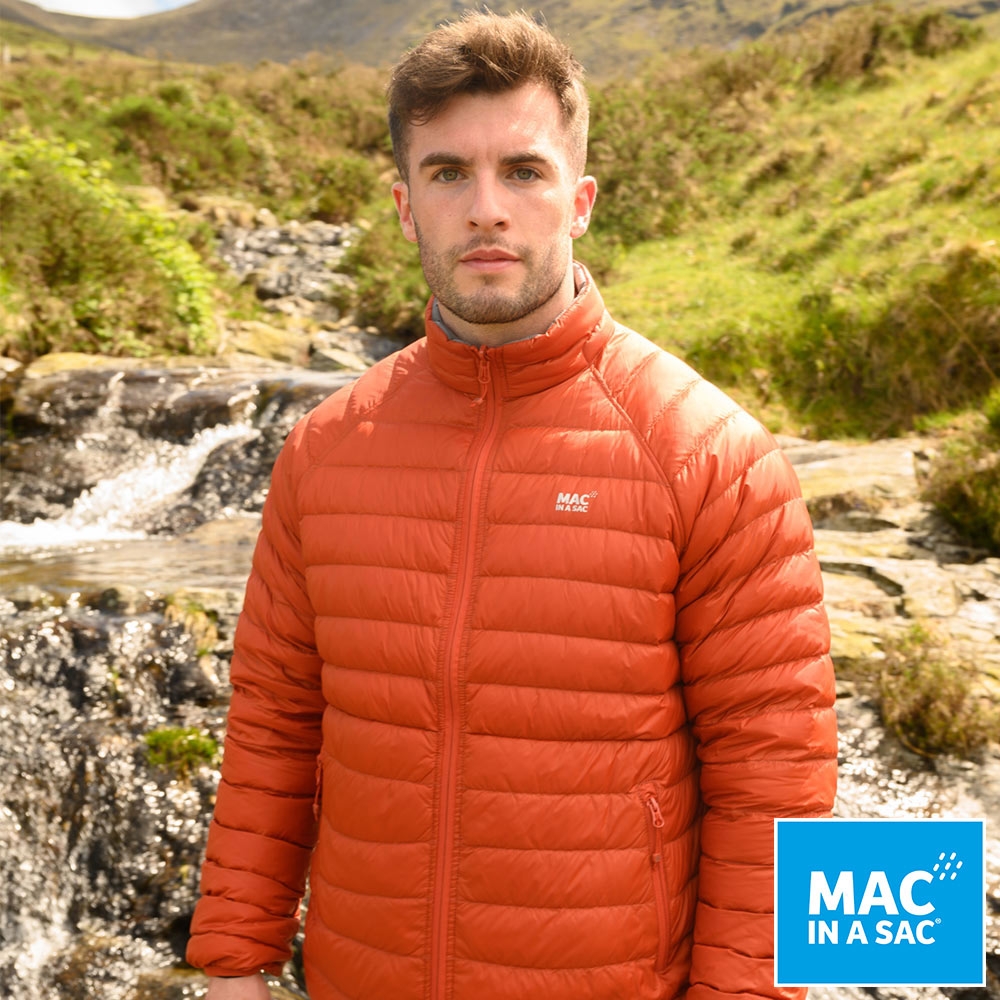 【MAC IN A SAC】男款輕暖袋著走雙面羽絨外套MNS126橘/輕量保暖/收納體積小