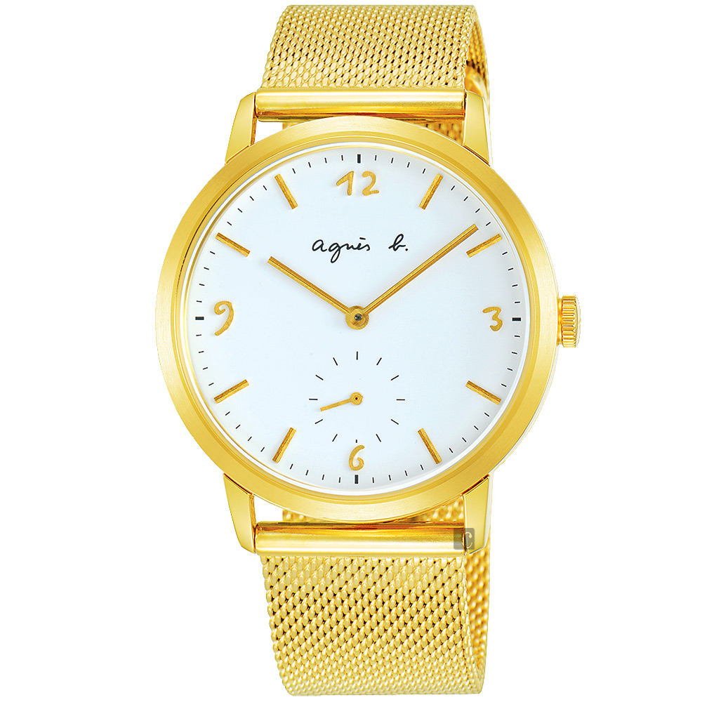 agnes b. 海外限定法式米蘭帶石英錶(BN4008X1)-白x金/43mm