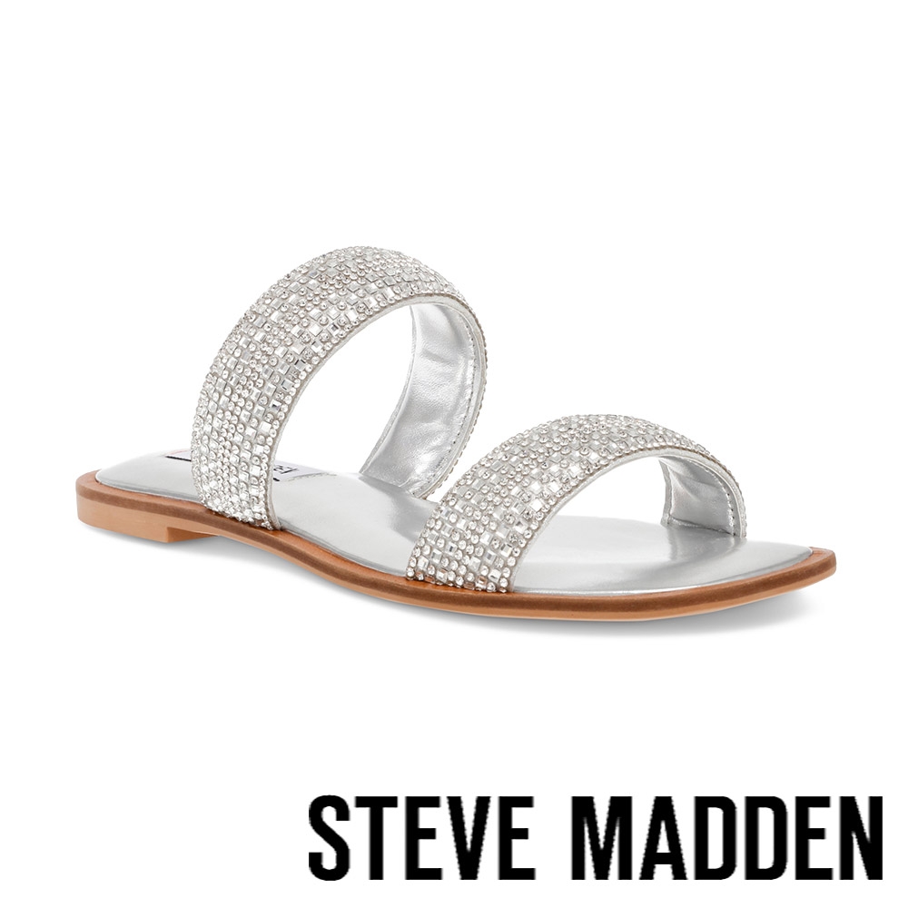 STEVE MADDEN-ZAZZIE 閃亮鑽面雙帶拖鞋-銀色