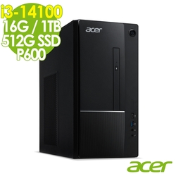 Acer 宏碁 Aspire TC-1775 家用電腦 (i3-14100/16G/1TB+512G SSD/P600-2G/W11)