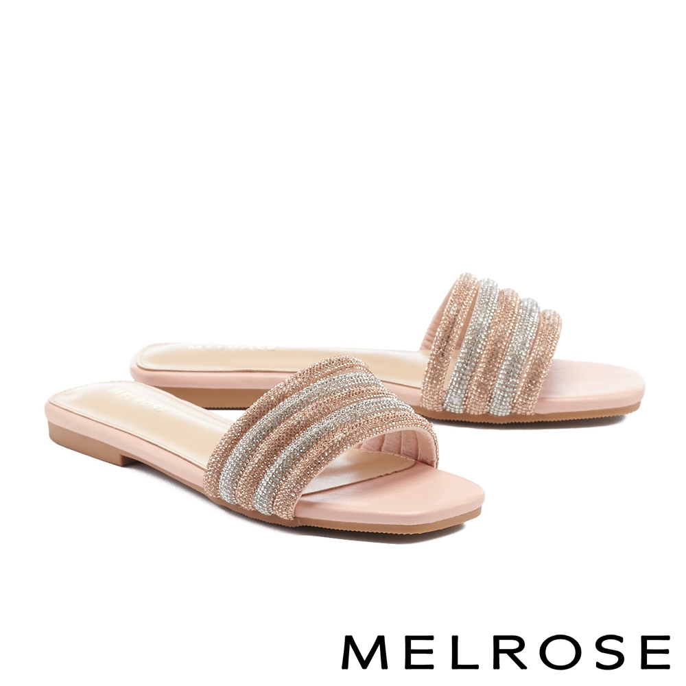 拖鞋 MELROSE 時髦璀璨晶鑽飾帶平底拖鞋－粉