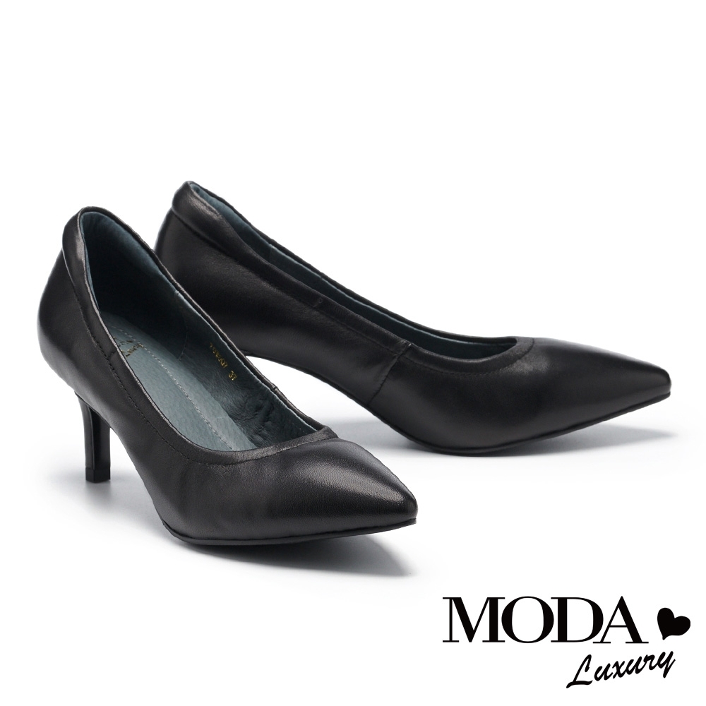 高跟鞋 MODA Luxury 極簡主義百搭全真皮尖頭高跟鞋－黑