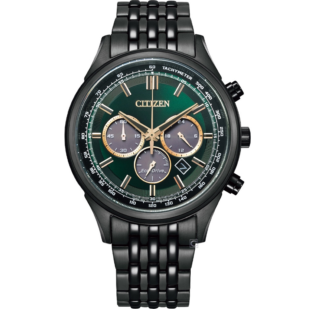 CITIZEN 星辰 Chronograph 光動能計時男錶-CA4418-82X/黑X綠41.7mm | 光動能男錶 | Yahoo奇摩購物中心