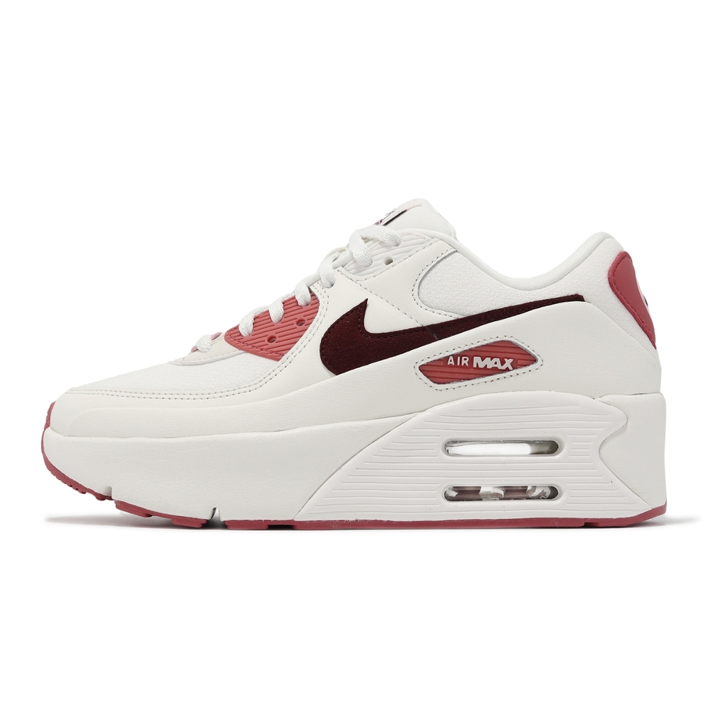 Nike 休閒鞋Air Max 90 LV8 SE 女鞋米白粉情人節皮革拼接氣墊厚底