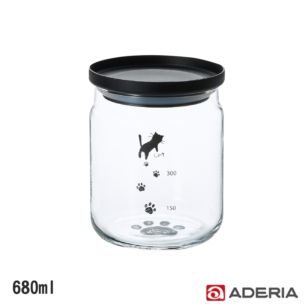 ADERIA 日本進口貓咪堆疊玻璃罐680ML(黑)