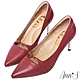 Ann’S氣質融合-綿羊皮造型單結尖頭電鍍直跟鞋-紅 product thumbnail 1