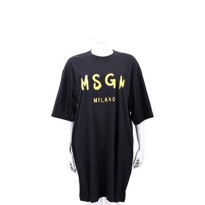 MSGM 塗鴉黃字母黑色短袖長版TEE 洋裝