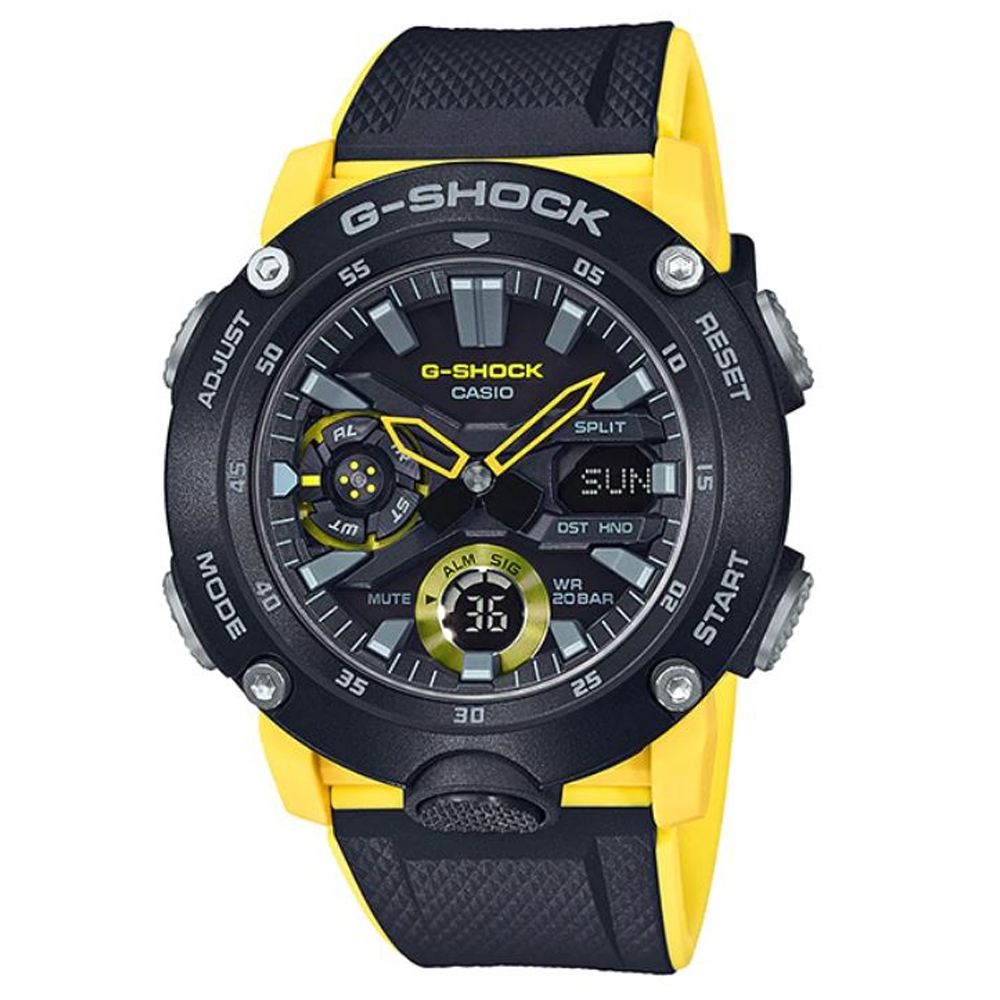 G-SHOCK 引領潮流碳纖維防護設計休閒腕錶-黃(GA-2000-1A9)51.2mm | G