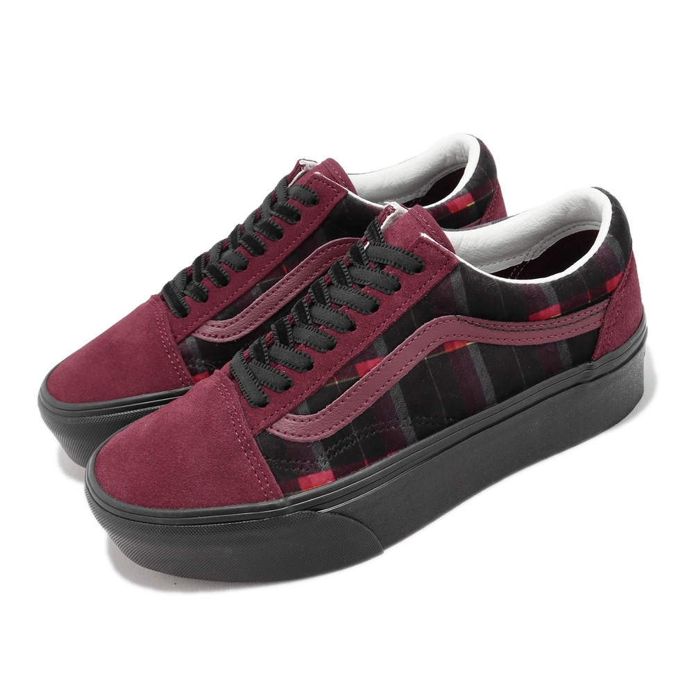 Vans 休閒鞋 Old Skool Stackform 男女鞋 厚底 增高 酒紅 黑 格紋 麂皮 VN0A7Q5M02Y