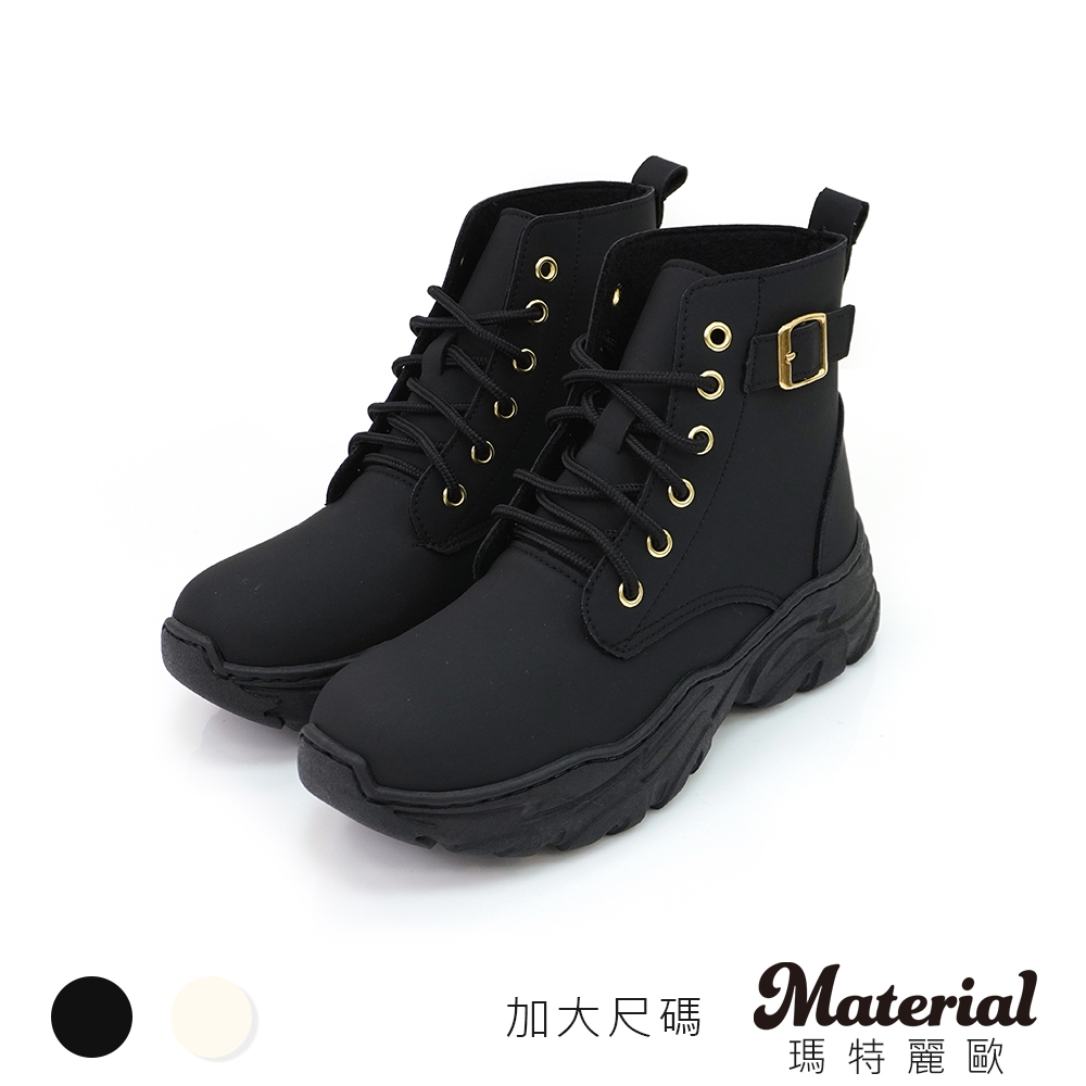 Material瑪特麗歐 女鞋 靴子 MIT加大尺碼率性綁帶厚底短靴 TG53003