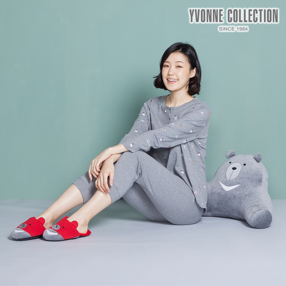 YVONNE COLLECTION 黑熊背部靠枕- 岩石灰