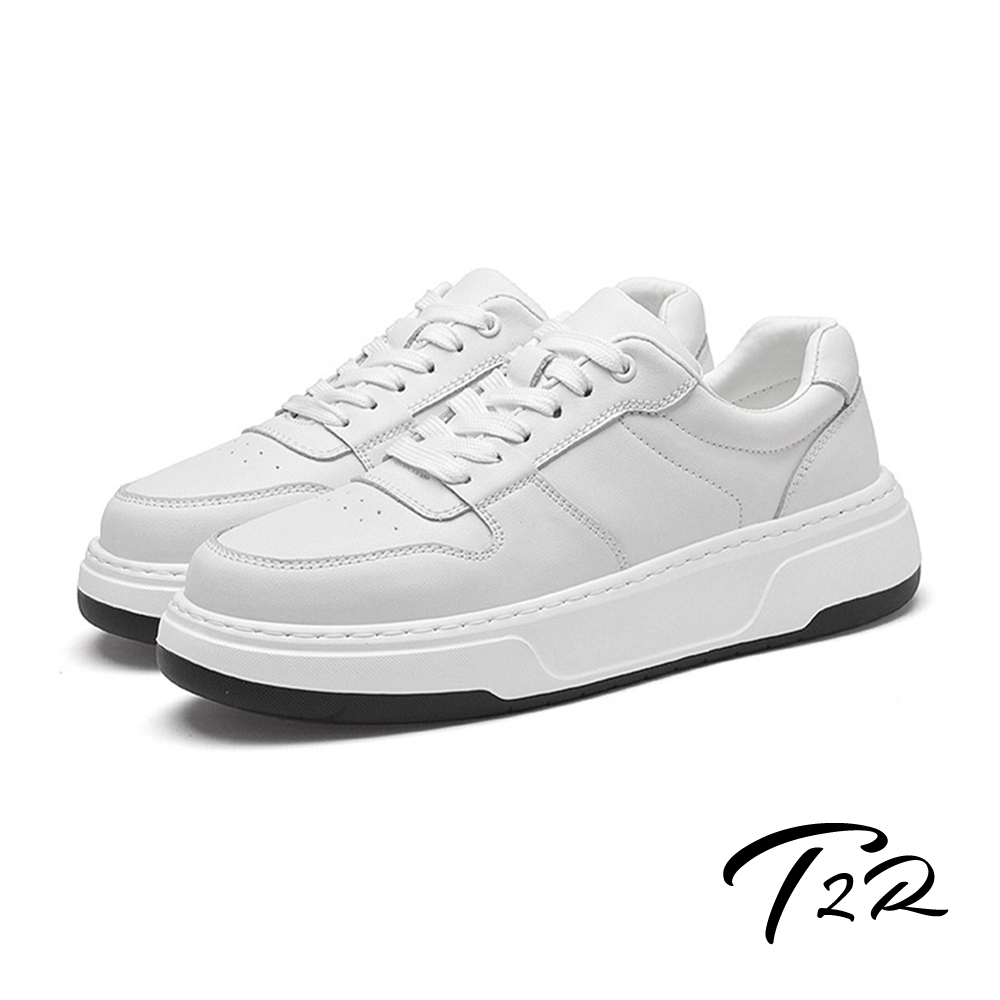 T2R-正韓空運-真皮拼接休閒運動男鞋-增高約8公分-黑/白 (白色)