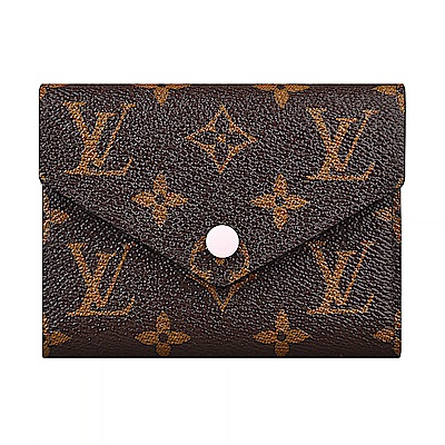 LV M41938 VICTORINE花紋LOGO Monogram帆布6卡扣式短夾(紫紅