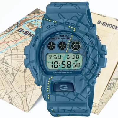 CASIO卡西歐 G-SHOCK 東京街頭 澀谷地圖設計電子錶 DW-6900SBY-2 霧藍色