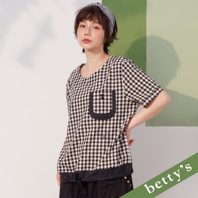 betty’s貝蒂思 格子布口袋拚色上衣(黑色)