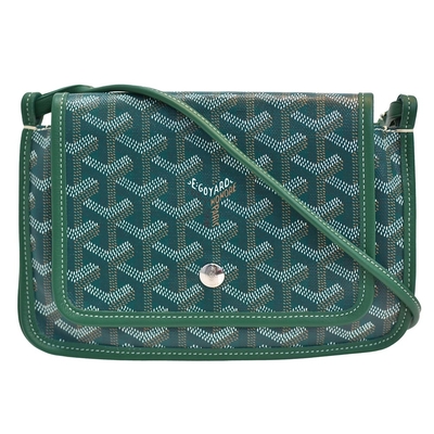 GOYARD Plumet系列防水帆布LOGO牛皮飾邊手拿/斜背包(綠)