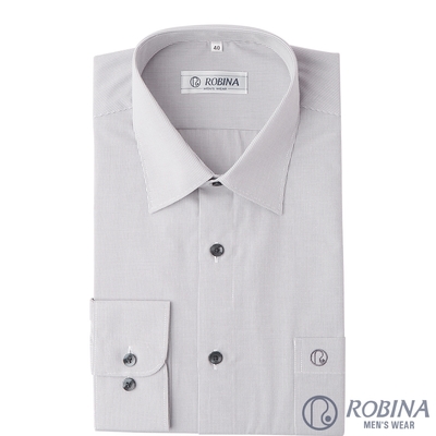 【ROBINA羅彼納】 台灣製 細緻條紋 紳士商務長袖襯衫 灰
