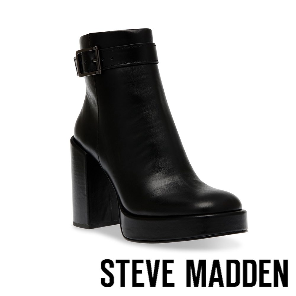 STEVE MADDEN-ZIVA 皮釦高防水台粗跟短靴-黑色